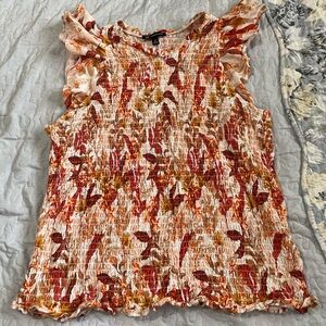 INC International Concepts Red and Orange Smocked Ruffled Blouse